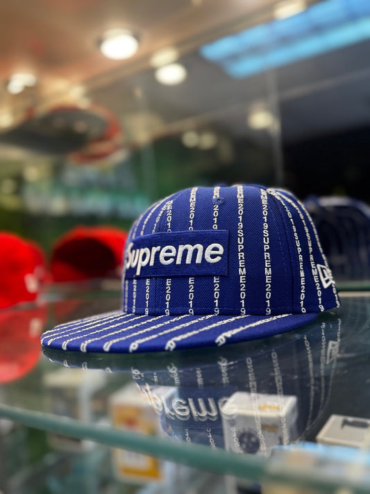 Supreme Text Stripe New Era Royal